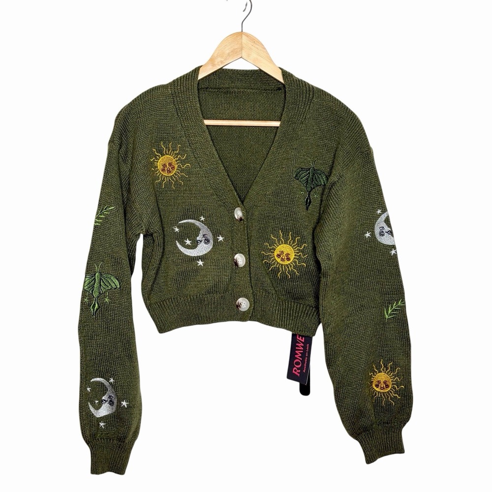 Whimsigoth Celestial Cardigan Sweater Womens L 90s Nature Fairy Grunge Romwe